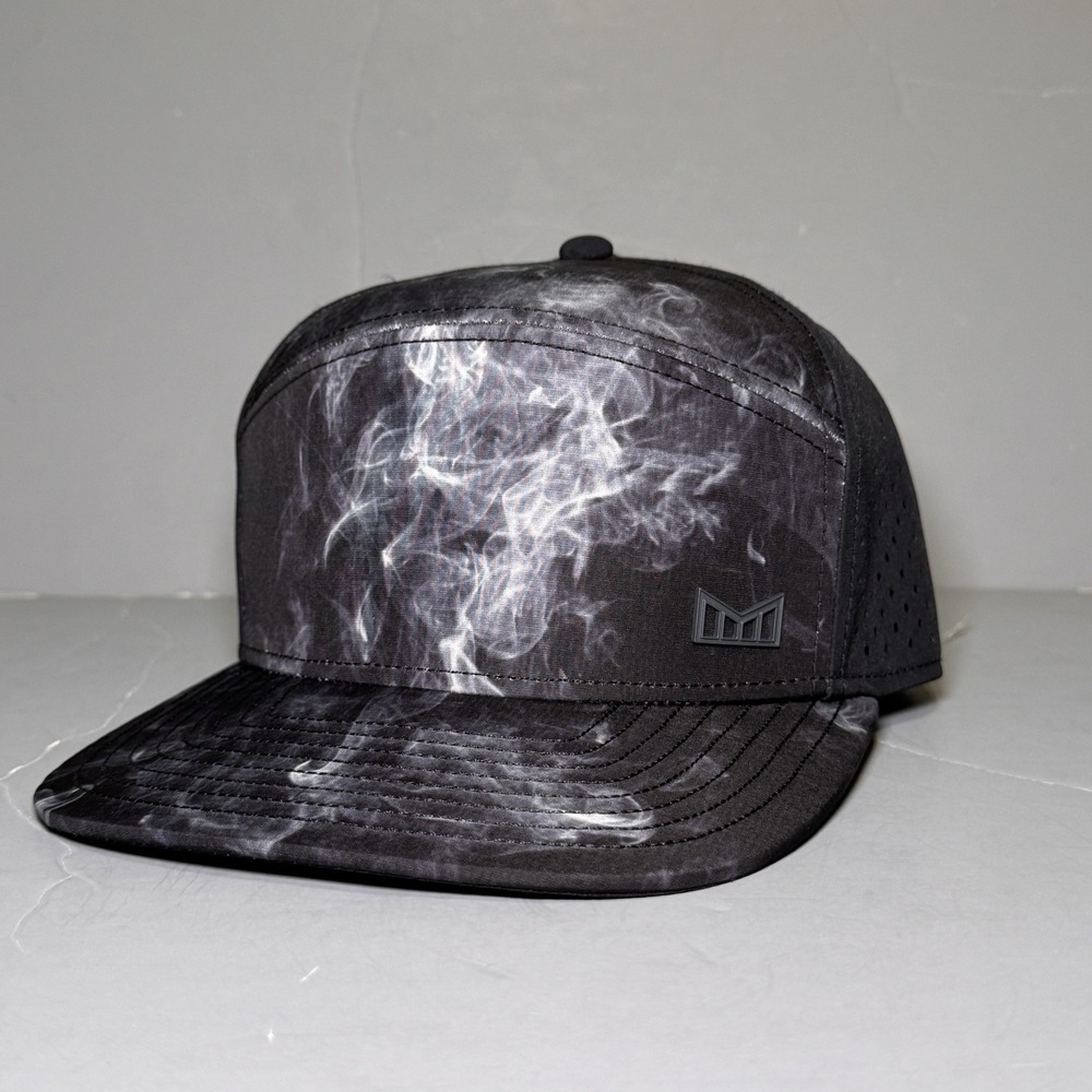 Melin Hydro Trenches Icon Smoke Small Black Snapback Hat Water Resistant NWOT